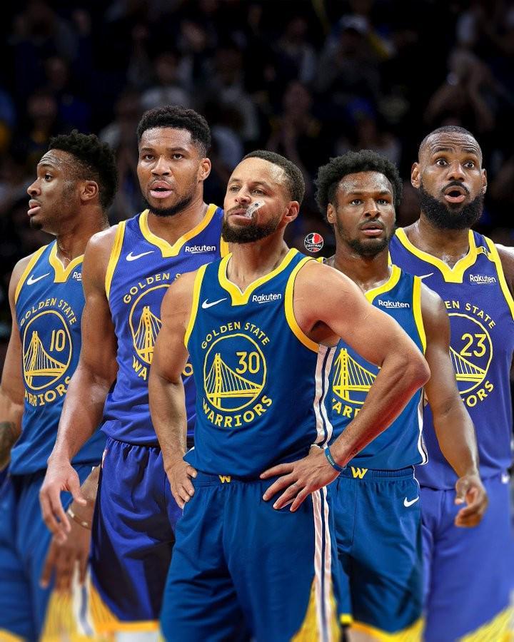 抽象，美媒恶搞勇士下赛季阵容：库里+字母哥兄弟+詹姆斯父子